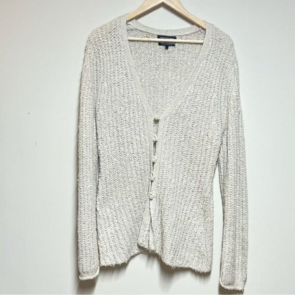 Something Navy Cozy Soft Chunky Knit Pearl Button Cardigan Sz L - Picture 2 of 6